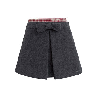 Kroche  浪漫格调 格纹拼接双腰头立体蝴蝶结A字半裙