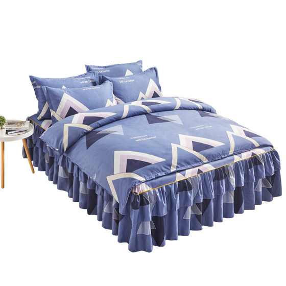 Pure cotton bed skirt four-piece set pure cotton bed skirt cover quilt cover