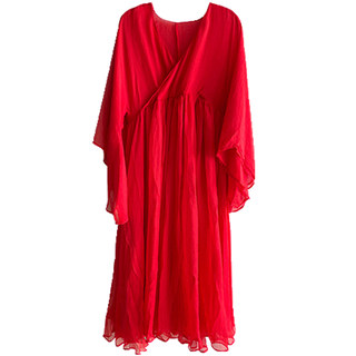 National style red dress for women spring and summer 2025 new linen long skirt silk cotton cardigan tea dress