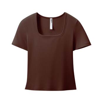 Jiao Nei Liangpi 501Cool Women's Cool Slim Square Neck T-shirt Muscle Base Highly Elastic Hot Girl Style Short Sleeve Spring and Summer