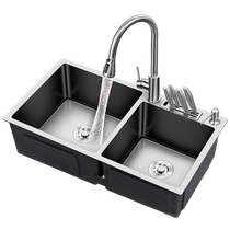 Chigo 304 household thickened kitchen handmade stainless steel sink double-slot under-counter vegetable basin wash basin package 582