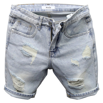 ຊຸດກະໂປ່ງແມວສີຂາວອ່ອນໆ ripped denim quarter pants ຜູ້ຊາຍ summer ໃຫມ່ slim ເຫມາະຕີນຂະຫນາດນ້ອຍ versatile ສັ້ນທີ່ບໍ່ແມ່ນ elastic