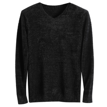 Winter base layer warm sweater men's pullover mink velvet sweater v-neck t-shirt for men with close-fitting clothes