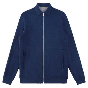 MrBu Wool Blended Cardigan Lapel Collar Thick Cardigan Men's Autumn and Winter Zipper Contrast Color Jacket BT11576