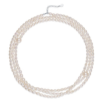 Jingrun silver freshwater pearl rice-shaped exquisite sweater chain