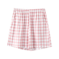 Pajama pants for women, summer shorts, pure cotton, thin, loose, casual, can be worn outside, Japanese plaid elastic pants, pink home pants