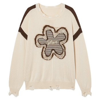 Eptison vintage jacquard contrast loose sweater