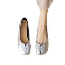 Daphne split-toe single shoes womens silver 2024 new summer high-end flat soft leather ballet shoes slip-on