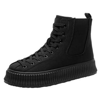 ເກີບຜ້າໃບຜູ້ຊາຍ summer breathable high-top sport sneakers Internet celebrity black Martin boots 2024 new thick-soled trend