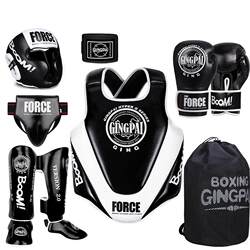 Professional Sanda Fighting Protective Gear Full Set, Thickened for Children and Adults, Men and Women, Training and Competition Chest Protector, Groin Protector, Leg Protector, Helmet