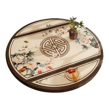 Chinese leather round table folding table full of table mat Chinese leather round table folding table full of table mat
