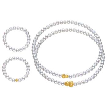 Demi jewelry fuyue 3-4mm round 18k gold gourd style freshwater pearl bracelet ring elastic cord for women