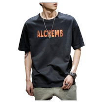 Summer New American Retroit Short Sleeve T-shirt Men relaxed large-code tops in Wind and Leisure Hundred