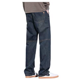 Kuvine Autumn and Winter American Retro Nostalgic Jeans Men's Fleece-Lined Loose Straight Wide-Leg Casual Long Pants