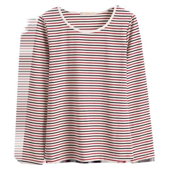 Elderly women's long-sleeved large size striped T-shirt