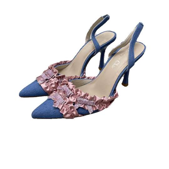 Внешняя торговля женская обувь на шпильке с бантом и носком из искусственной кожи