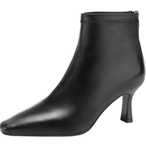 Qianbaidu sheepskin short boots for women 2024 autumn and winter new style stiletto boots pointed toe temperament fashion boots commuting