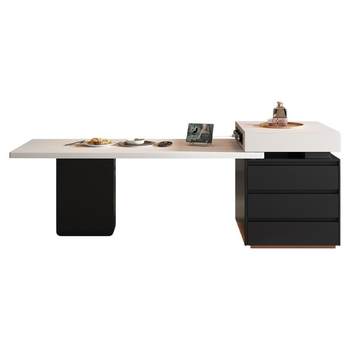 2025 new italian minimalist slate kitchen island and dining table integrated home retractable tea table with a high-end sense of collapse