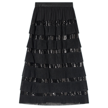Goodland 2024 autumn new sequin embroidered mesh pleated A-frame skirt skirt