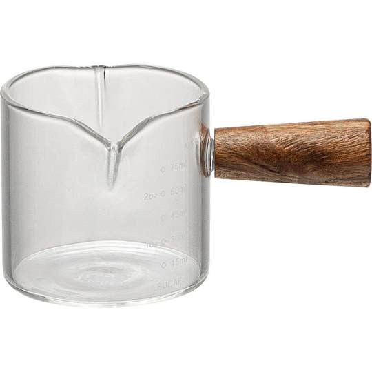 摩登主妇咖啡杯玻璃刻度量杯意式浓缩咖啡液萃取杯接液杯木柄奶盅