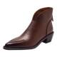 Women's cowhide leather short boots with back zipper, retro British pointed toe
