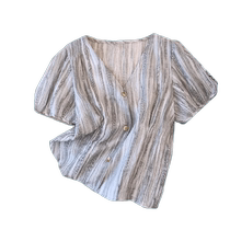 Puff short-sleeved chiffon shirt for women popular this year in summer beautiful small shirt large size covering belly slimming v-neck top
