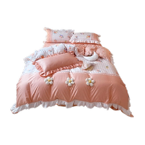 Duolike cotton childrens three-piece four-piece set sweet ruffled cotton quilt cover bed sheet set flower dance