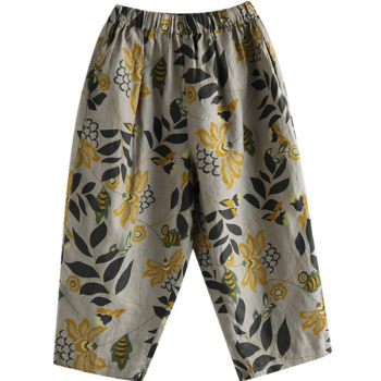 ກາງເກງຜ້າຝ້າຍແລະ linen, ກາງເກງກະເປົ໋າແອວສູງ retro, ກາງເກງ linen ເກົ້າຈຸດສໍາລັບແມ່ຍິງ