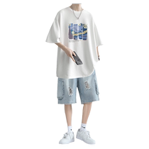 Trendy brand short-sleeved T-shirt mens summer trendy clothes with shorts handsome youth suit casual two-piece set
