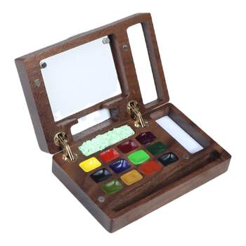 Thunder Tiger Mini Watercolor Paint Box Walnut Wood Portable Sketchbook Travel Painting Drawing Book Color Mixing Small Palette Set Art Student Special 12-Color Solid Watercolor Set