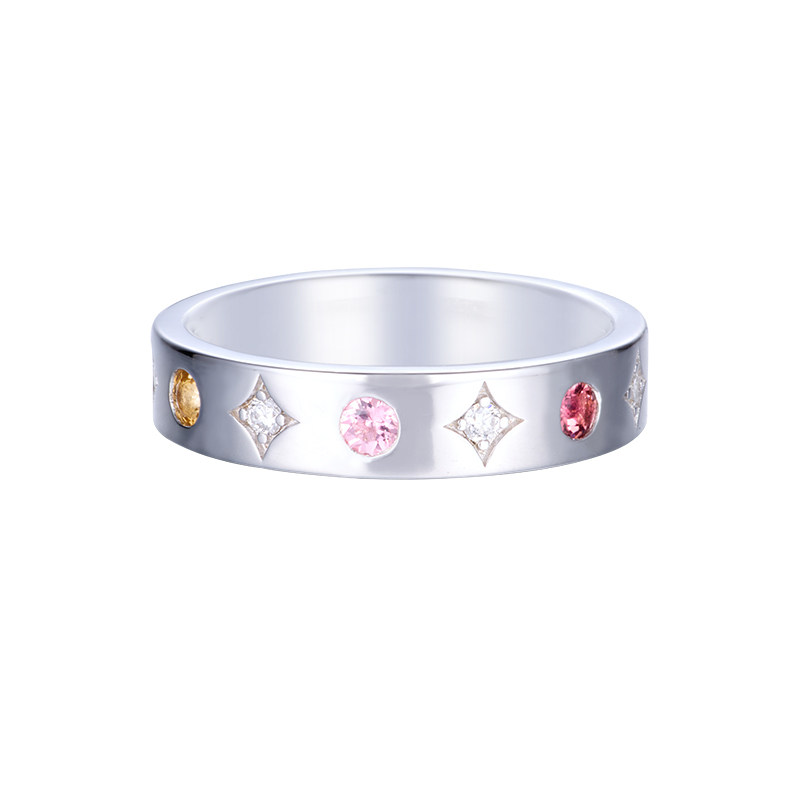 Natural colored tourmaline ring with cultivated diamond S925 sterling silver simple fashionable unisex design men and women's ring