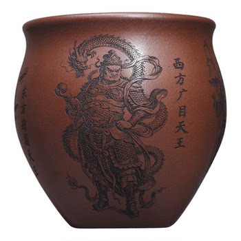 Ziyuntang yixing purple sand carvings depicting the four heavenly kings and their masters