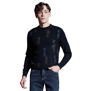 【清仓】古鲨男冬季新款黑色保暖舒适绵羊毛衫拼块山羊绒衫毛衣