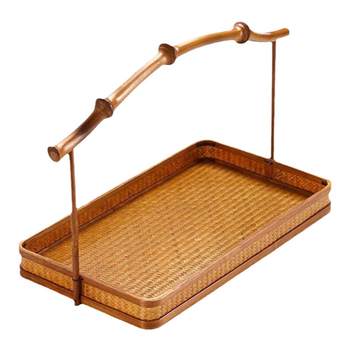 Retro bamboo weaving basket and bamboo tea set dessert storage basket