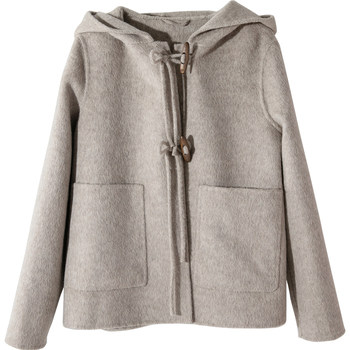 ເສື້ອຢືດ wool double-sided woolen College style jacket for women new beige horn button hooded short woolen Korean version