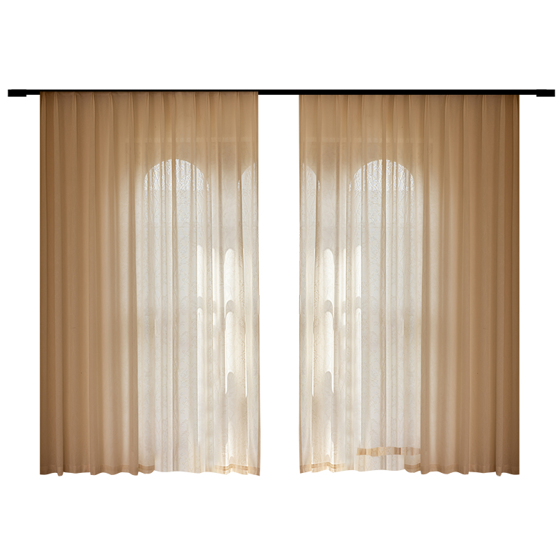 Balcony insulated sunscreen mirror veil curtain light-impermeable bedroom bay window curtain window screen milk tea color high-end