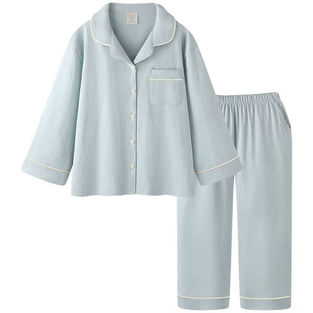 Couple pajamas spring and autumn pure cotton high-end long-sleeved suit