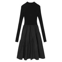 VEGA CHANG black dress for women 2023 autumn and winter new style spliced ​​knitted slimming and high-end skirt