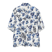 (Luo Hai Qinghua) puretea tea new Chinese style cheongsam collar jacquard printed shirt women 2024 summer new product