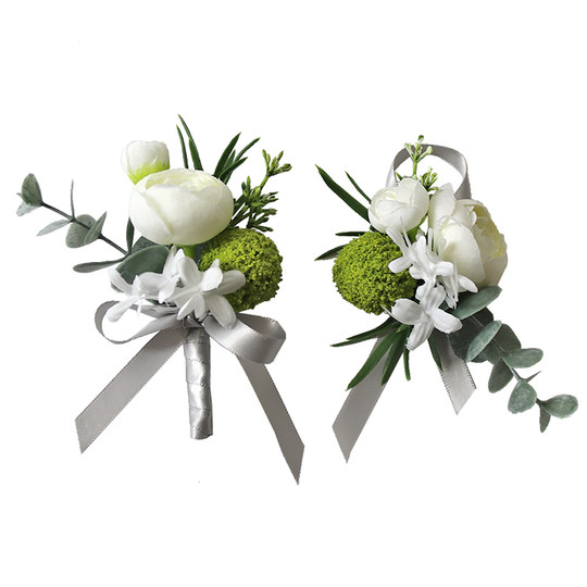 Green and white forest rose wrist flower bride wedding dance