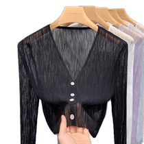 Ice silk knitted sun protection cardigan thin womens summer shawl air-conditioning blouse with suspender skirt