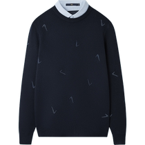 HLA Hailan House fake two-piece warm sweater autumn and winter fashion jacquard slim core-spun yarn double-collar top for men