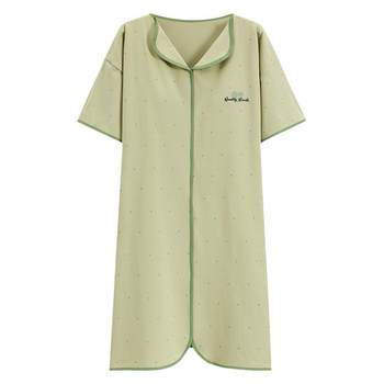 Langsha all-in-one nightgown ມີ pad ຫນ້າເອິກສໍາລັບແມ່ຍິງ summer ຝ້າຍບໍລິສຸດຍາວແຂນສັ້ນຕ້ານການບວມ summer ບາງ pajamas ເຄື່ອງນຸ່ງຫົ່ມເຮືອນ