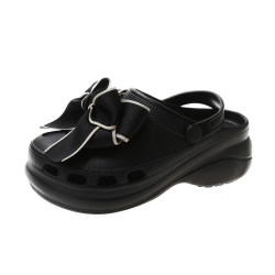 Croc Shoes Women's Summer Outerwear Fashionable Versatile Bow Thick-Soled Baotou Slippers Non-Slip ເພີ່ມຂຶ້ນ 2022 ສະບັບພາສາເກົາຫຼີໃຫມ່