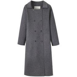 StudioFun mid-length 100% Australian wool double-sided cashmere coat for women spring and autumn H-shaped gray wool cape coat