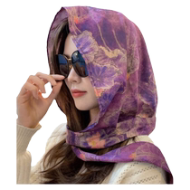 Double-sided sun protection hat scarf womens Baotou summer outdoor sunshade scarf hat integrated internet celebrity fashion thin scarf