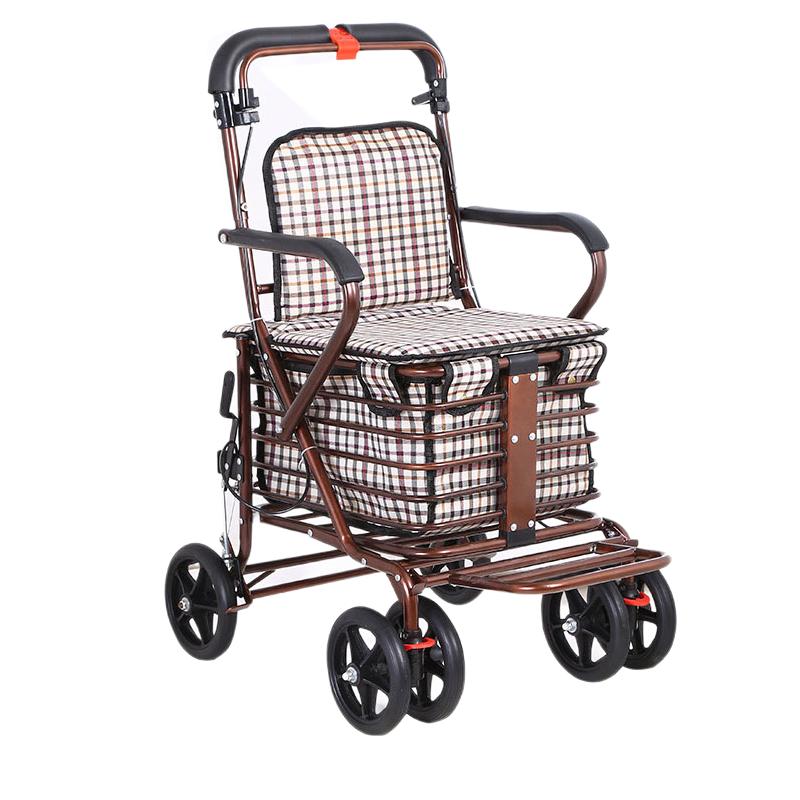 Foldable carbon steel pushing portable storage car for elderly