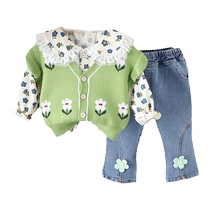 Jingqi Girls Spring and Autumn Sweater Set Girls Fashionable Childrens Clothing 2024 New Style Baby Spring Clothing Three-piece Set