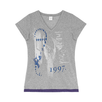 Innomoood 1997 echo old printed v-neck stitching contrasting color, short-sleeved t-shirt top y2k thin and slim