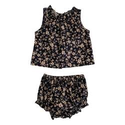 ins summer infant girl style floral fungus collar sleeveless vest top + fart-covering shorts set 2 ສິ້ນ